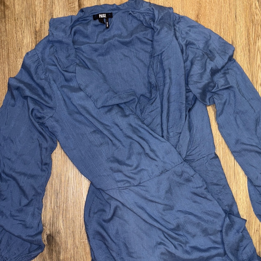 PAIGE Slate Blue Wrap Dress with Long Sleeves